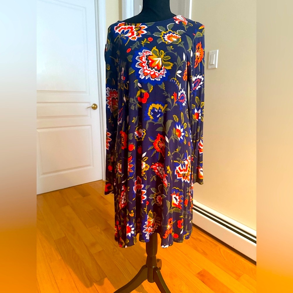 Old Navy Navy Blue Floral Long Sleeve Dress